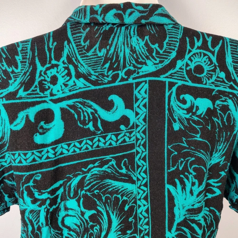 Melrose Womens SZ 7/8 9/10 Two Piece Set Teal Black  Rayon Linen Vintage